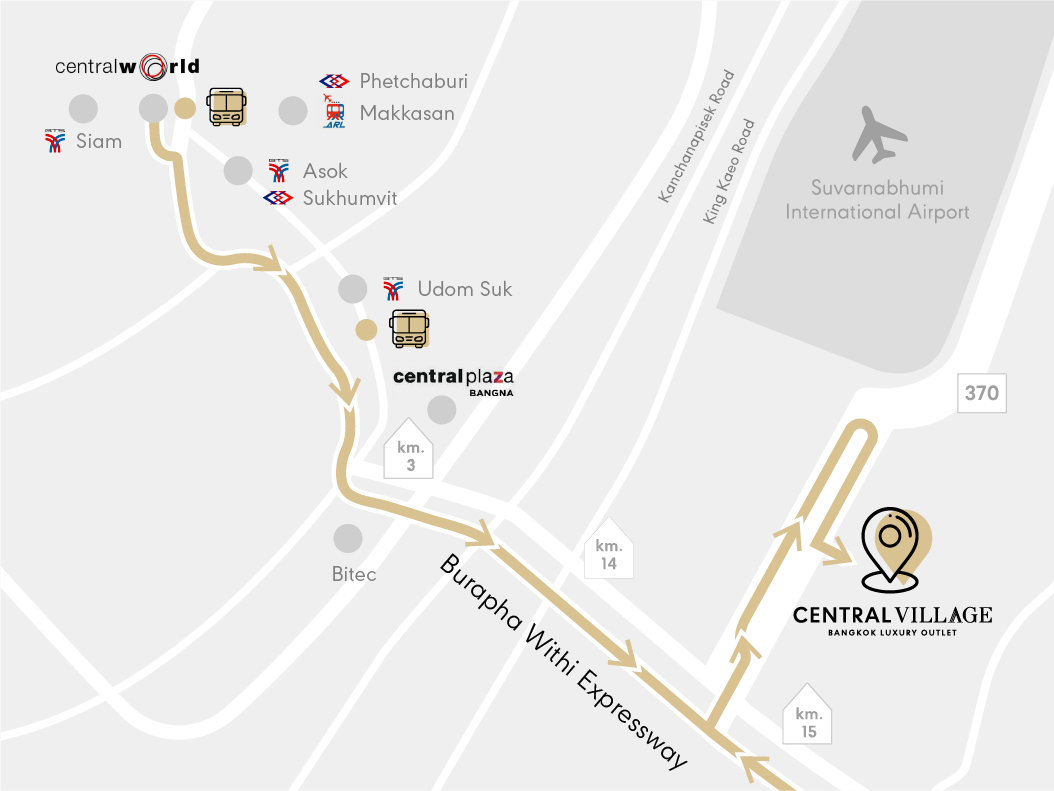 Map from Burapha Whiti Express Way to Central Village