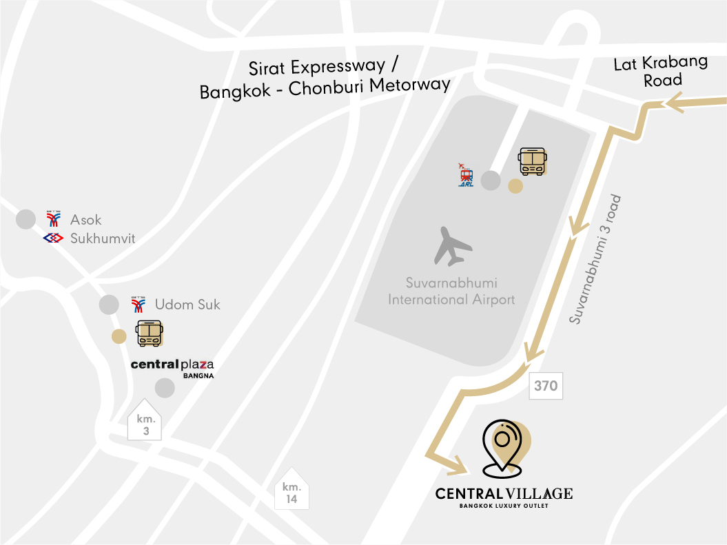 Map from Lat Krabang Rd. to Central Village